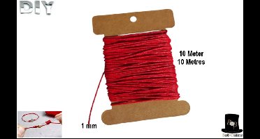 Bob Online™ - 10 Meter – Rood - 1 mm Katoenen Waxkoord – Rode Waxkoord – Sieraden Rode Waxkoord – Sieraden Waxkoord – 1mm Red Cotton Wax Cord – Sieraden maken van Waxkoord – Rood Gewaxt Koord