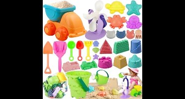 Strandzandspeelgoedset, 28-delig Strandspeelgoed voor Kinderen, Kinderzandspeelgoed met Zandvorm, Zandschep, Hark, Strandbuggy, Zandbakspeelgoedset voor 1 2 3 4 5 6 Jaar Oude Meisjesjongen