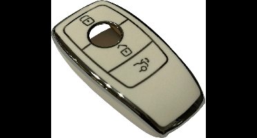 Sleutelcover voor Mercedes Benz, Sleutelhoesje, Key Case for Mercedes Benz, Autosleutel Hoesje Geschikt Voor Mercedes Benz C-Class, S-Class, E-Class, A-Class W223, W206, EQS, S400, S450, S500 Wit - Zilver