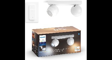 Philips Hue Buckram opbouwspot - warm tot koelwit licht - 2-spots - wit - 1 dimmer switch