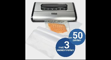 DESQ® 8090 Vacumeermachine - Set met 3 vacuümrollem + 50 Vacuümzakken - Pro -90 kPa 14 liter - High Speed Dubbele Pomp - Dubbele Verwarmingsdraden - 7 standen - Rolhouder - Rolsnijder - Vacuümslang