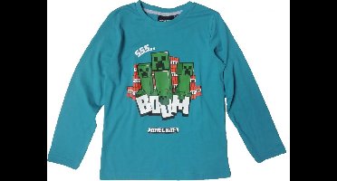 Minecraft T-shirt - Longsleeve - Turquoise. Maat 134 cm / 9 jaar.