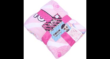 Roze deken met witte strepen en regenbogen 120x150 L.O.L. SURPRISE