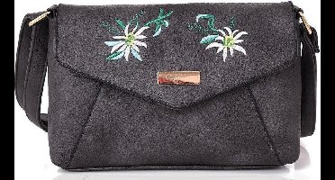 WB Flowers Omhang Schoudertas Dames Donker Grijs