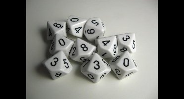 Chessex Opaque Wit/Zwart D10 Dobbelsteenset (10 stuks)