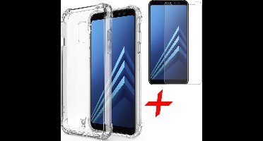 Hoesje geschikt voor Samsung Galaxy A8 (2018) Siliconen Hoesje met Versterkte Rand Shock Proof Case + Tempered Glass Screenprotector Transparant iCall