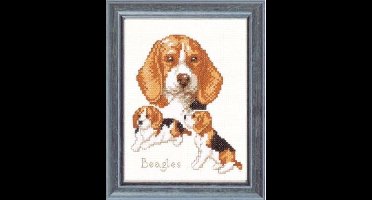 Pako Borduurpakket met telpatroon - Beagle honden -210.841 - voorgesorteerd garen - Aida ivoor - 13 x 17 cm - DIY kit
