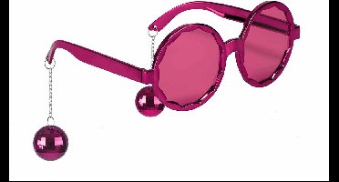 Vegaoo - Roze disco bril met discoballen voor volwassenen