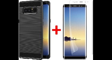 Hoesje geschikt voor Samsung Galaxy Note 8 Geborsteld Siliconen TPU Hoesje Zwart + Screenprotector PET Full Screen - 360 Graden Protectie