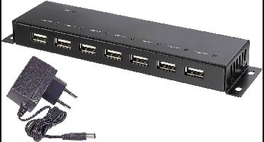 Renkforce RF-4791678 RF-4791678 USB-hub 7 poorten USB-A USB 2.0 480 MBit/s Met metalen behuizing, Voor wandmontage Zwar