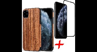 Hoesje geschikt voor iPhone 11 Pro Max - Rood Sandelhout + Screenprotector FullGuard