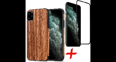 Hoesje geschikt voor iPhone 11 Pro - Rood Sandelhout + Screenprotector FullGuard