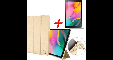 Hoes + Screenprotector geschikt voor Samsung Galaxy Tab A 10.1 2019 - Smart Book Case Siliconen Hoesje - iCall - Goud
