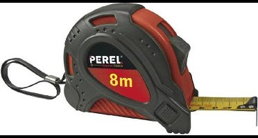 Toolland Hoogwaardige rolbandmaat met rubberen behuizing, nyloncoating, blokkeerknoppen en polsbandje, 8 m