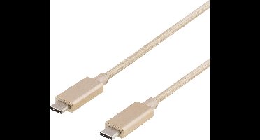 Deltaco USBC-1259 stoffen USB-C kabel 1 Meter USB type C USB 3.1 Gen 1 naar USB Type C goud