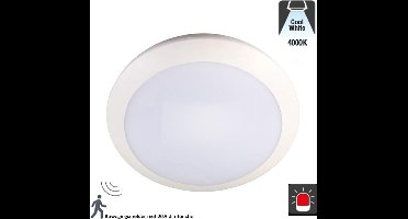 Led Plafonnière 16w, 1390 Lumen, 4000K Neutraal Wit, Met noodaccu en bewegingssensor met terugdimfunctie, IP66, IK10