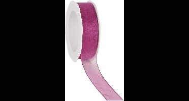 Wired organzalint Fuchsia 25 mm / 20 mtr. Organza lint met draad