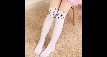 Meisjes panty leuke panty Koreaanse Stijl Kinderen Panty Kinderen Knie Kous Panty Voor Meisjes White Cat Large 7 - 13 Jaar