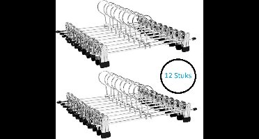 Relaxwonen - broekhanger metaal - klemmen met antislip - pantalonhanger - kledinghanger Pak van 12