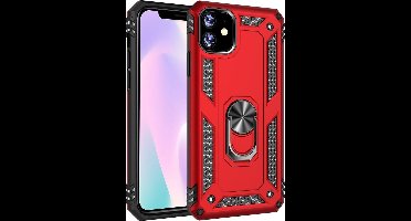 Ntech hoesje Geschikt voor iPhone 11 Armor Ringhouder TPU - Rood