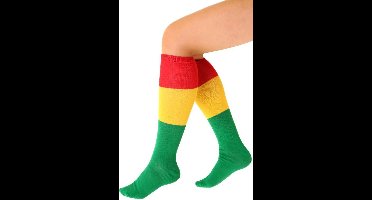 Sokken kousen rood geel groen carnaval gestreept maat 39-42.