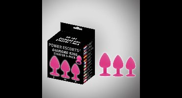 Power escorts- Anal plug Set met 3 formaten - Buttplug starter set - Diamond King Plug - Buttplug 3 Pack - Starter 3-pack - Small medium large - Roze Siliconen plugs met zwarte steen - Br134 - gave Cadeaubox - ideaal om te geven of te ontvangen