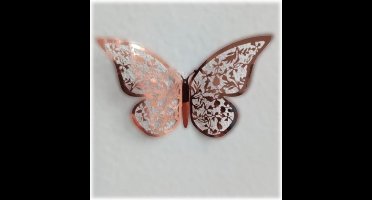 3D Roze-Gouden Muurstickers - Elegante Set van 12 Vlinderstickers in 3 Maten - Wand decor - Kamer versiering - 3D vlinders - Kinderkamer