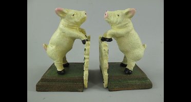 Maddeco - Gietijzeren - boekensteunen - varken - op - hekje - gietijzer