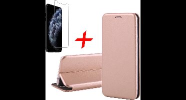 Hoesje geschikt voor iPhone 11 Pro Max - Screen Protector GlassGuard - Book Case Kunstleer ThinShield Roségoud & Screenprotector