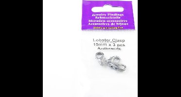 Karabijn Sluiting antraciet 15 mm. 3 stuks.