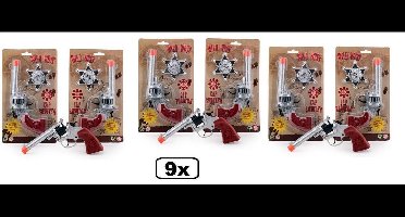 9x Revolver met badge 8 schots Wild West