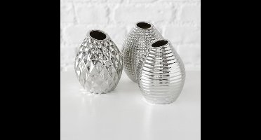 Vaas - 3 set - Zilver - Aardewerk - 13cm - Ø 10.5cm