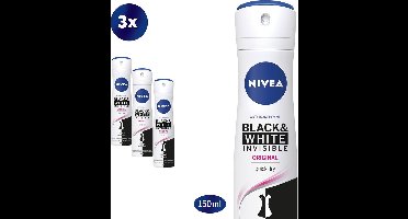 NIVEA Invisible For Black & White Clear - 3 x 150 ml - voordeelverpakking - Deororant Spray