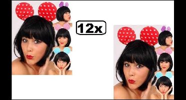 12x Diadeem Mouse assortie kleuren - carnaval thema feest minnie mickey hoofdband muis optocht grappig en fout multi