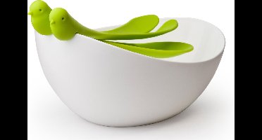 Qualy - Slabak Met Vogeltjes Bestek - Sparrow Salad Bowl & cutlery - Groen