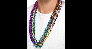 Smiffys Kralen kettingen - 6x stuks - regenboog - Pride - accessoires - verkleedaccessoire - carnaval