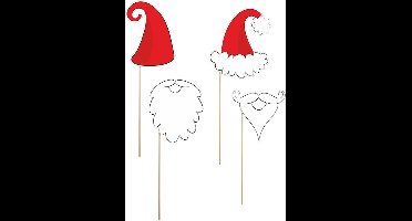 PARTYDECO - 4 delige kerstman photobooth set - Decoratie > Feest spelletjes