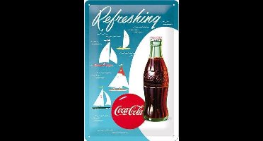 Coca Cola Refreshing. Sailing Boats. Retro reclame wandbord. Reclamebord Amerika USA. Metaal