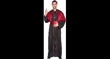 Witbaard Verkleedpak Bisschop Heren Zwart/rood 3-delig Maat M/l