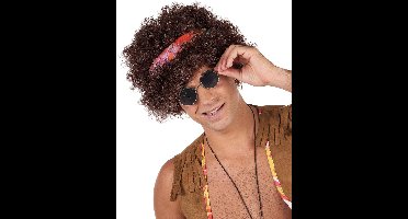 Vegaoo - Bruine afro hippie pruik voor volwassenen - Bruin - One Size