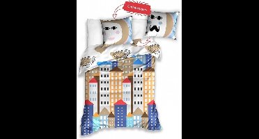 Kleurrijk dekbedovertrek - fantasie stad - eenpersoons met 1 kussensloop - 100% katoen