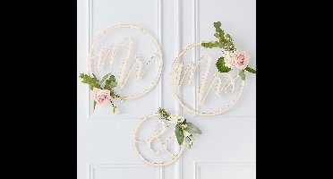 Ginger Ray - Houten decoratie ringen Mr & Mrs (3 stuks)