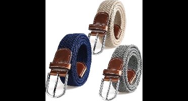 Gevlochten elastische riem, geweven stretch riem heren en dames-100 - 130 cm-Crème/wit