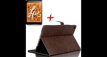 Hoes + Screenprotector geschikt voor iPad Mini (2019) - Smart Book Case Lederen Hoesje - iCall - Donkerbruin