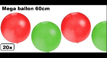 20x Mega Ballon 60 cm rood-groen - Thema feest carnaval party festival ballonnen