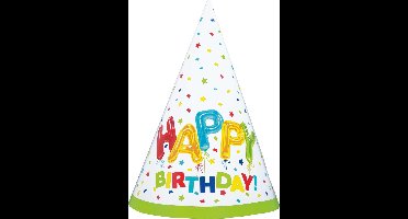 Haza Original Feesthoedjes Happy Balloon Birthday Wit 8 Stuks