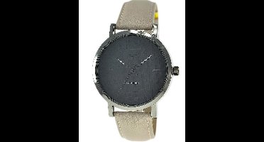 Stijlvolle herenhorloge -Beige leren band-zwarte wijzerplaat Q892J582Y