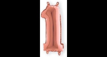 Folieballon - Cijfer 1 - Rozegoud - Grabo balloon - 35cm