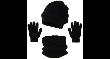 3-delige wintermuts-sjaal-handschoenenset, modieuze gebreide, verdikte muts-sjaal-handschoenen voor mannen en vrouwen, herfst-winterkoudebestendige, warme driedelige set cadeaus, Zwart