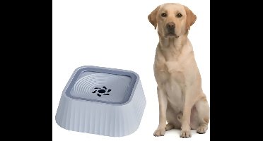 Hond Waterbak zonder Morsen - 45oz Trage Watervoeder met Zwevende Schijf en Veiligheidsschuim, Anti-Spetter Huisdier Waterdispenser, Duurzaam PP Materiaal voor Thuis, Auto en Reizen - Grijs